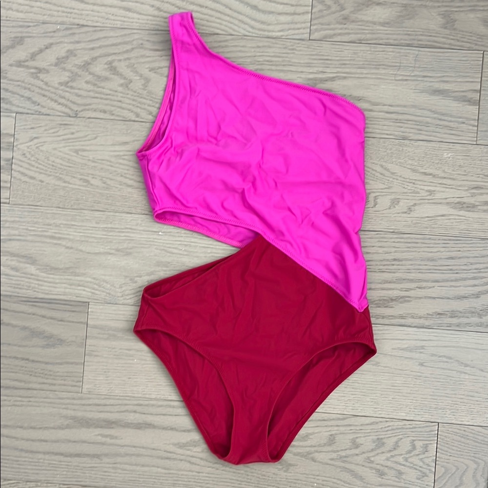 One Shoulder Pink and Red One Piece